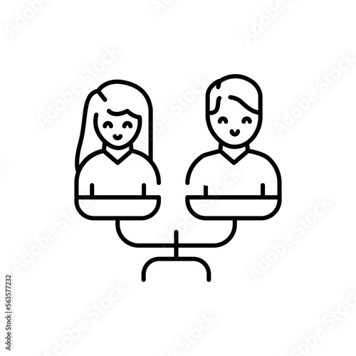 Equality between woman and man color line icon. Multinational company.