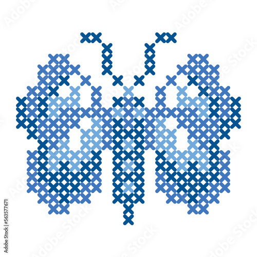 Blue butterfly cross stitch scheme folk art