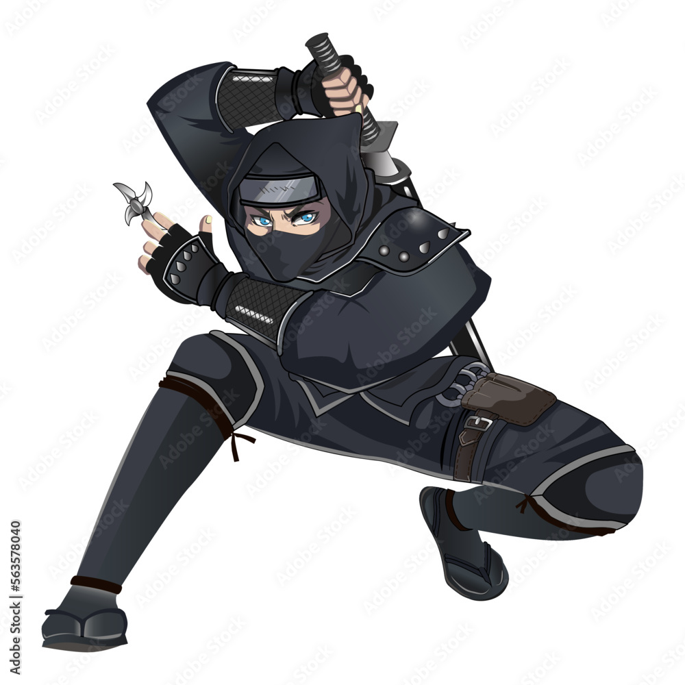 Vetor de Female Ninja Manga Character for Comics in Vector do Stock | Adobe  Stock