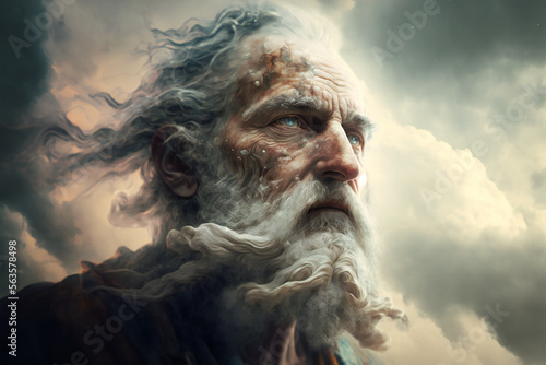 Photo Old man head with a beard, with a stormy sky in the background