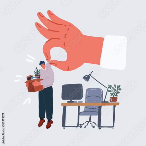 Vector illustration of Termination of contract, concept of termination of contract. The director broke the contract with an employee of his firm. Dismissal. Hand hold employee