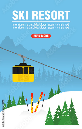 Ski resort. Winter web banner concept design flat