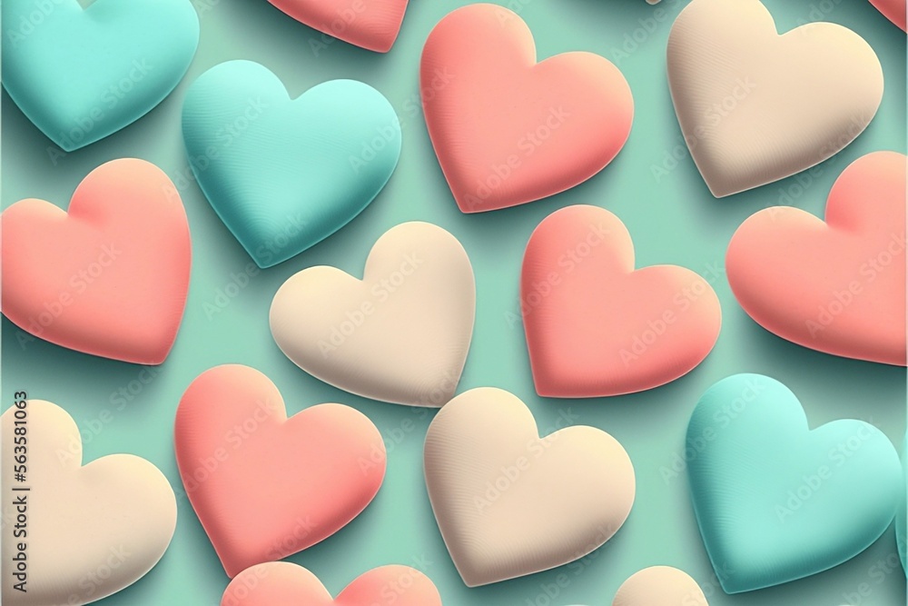 Valentine's day hearts illustration pastel colors, generative ai