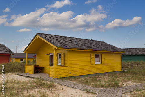 Beautiful and colorful wooden houses on the beach of the island Heligoland - Dune.