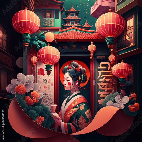 traditional home decorations for chinese new year, generative ai photo