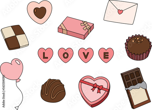 カラーバレンタインイラストアイコンセット