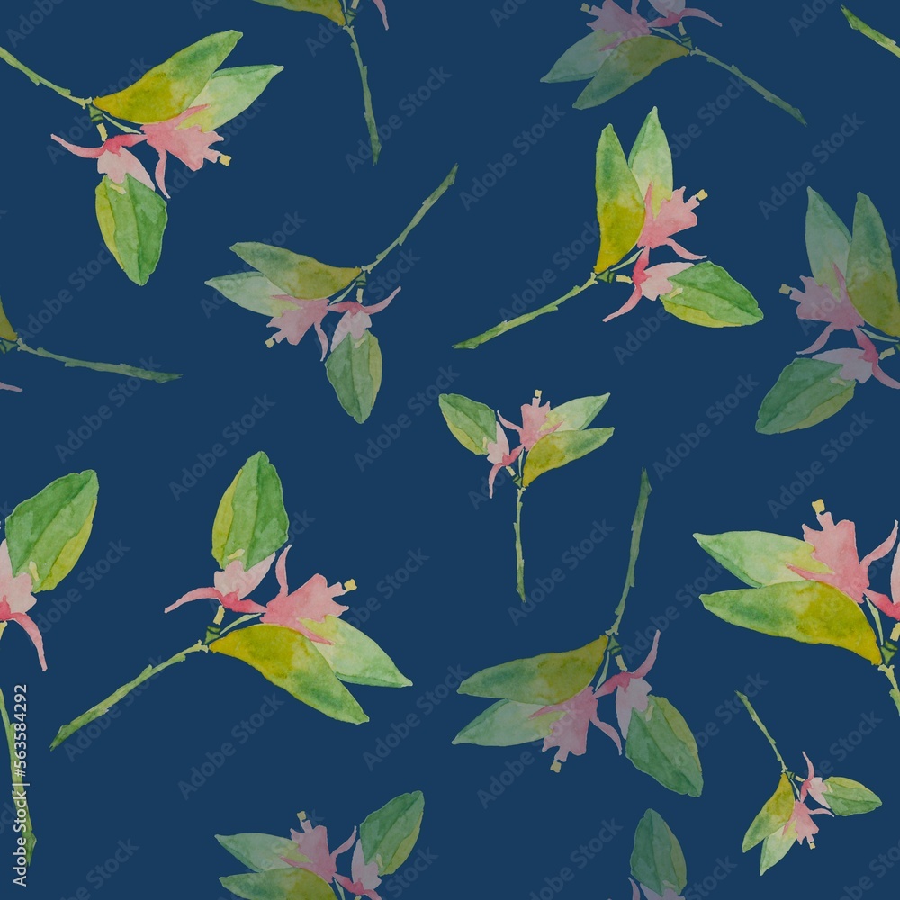 Watercolour pattern with summer flowers 