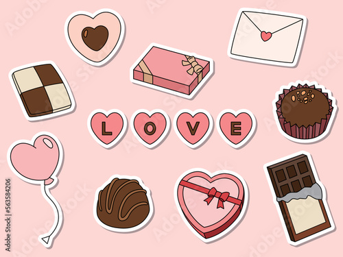 ステッカー風バレンタインイラストアイコンセット