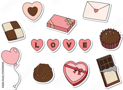 ステッカー風バレンタインイラストアイコンセット(背景なし)