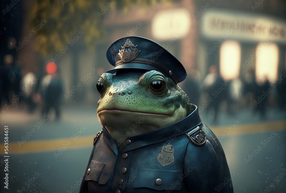 character design illustration of a frog wearing police officer uniform