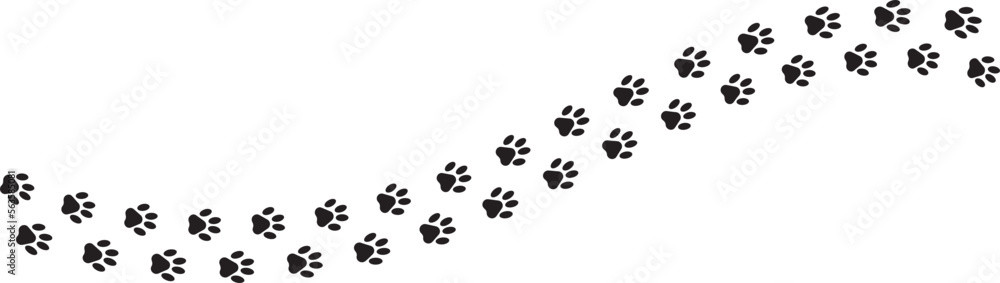 Paw foot trail print of cat. Dog, puppy silhouette animal diagonal tracks. Paw foot trail print of cat. Dog, puppy silhouette animal diagonal tracks.