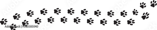 Paw foot trail print of cat. Dog, puppy silhouette animal diagonal tracks.