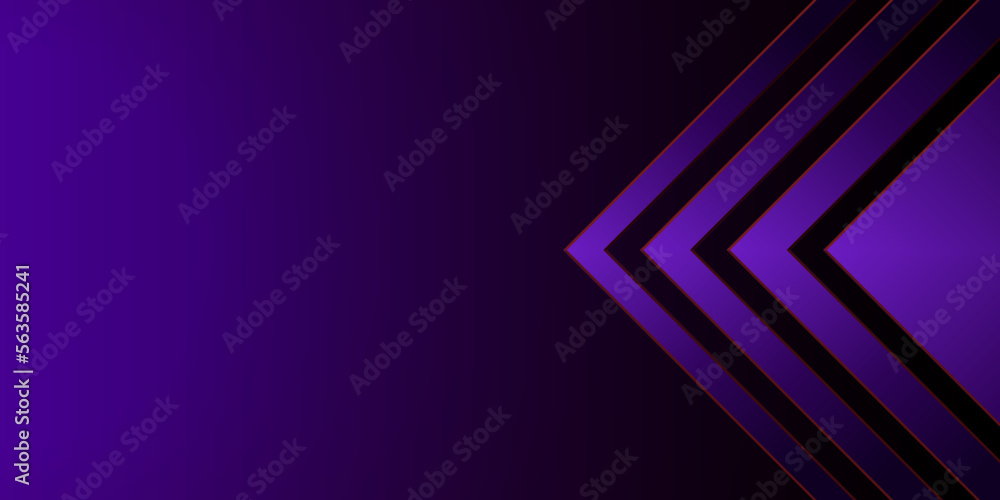 Fototapeta premium 3D gradient abstract background. Purple arrowhead right triangle. Design element for template, card, cover, banner, poster, backdrop, wall. Vector illustration.