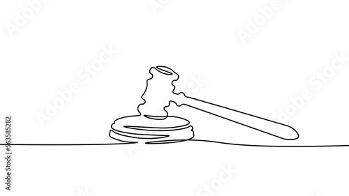 One line continuous judgment lawyer hammer symbol concept. Crime punishment verdict justice system government. Digital mallet legal decision single line sketch drawing vector illustration