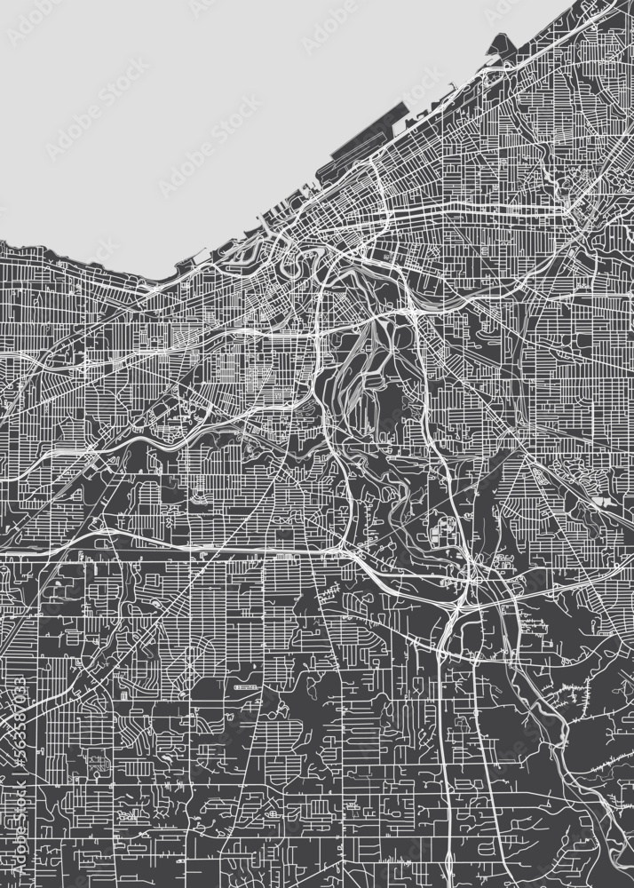 City map Cleveland, monochrome detailed plan, vector illustration