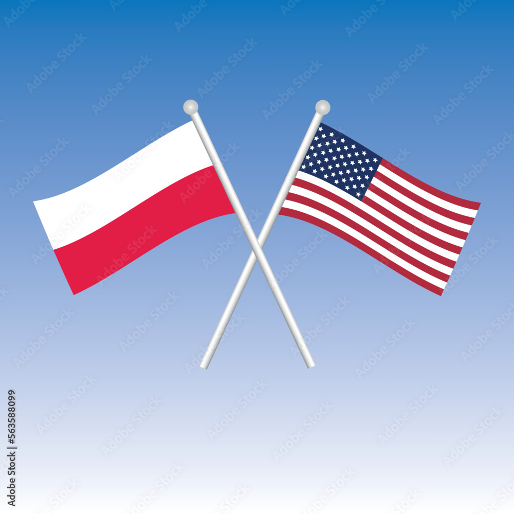 Poland and USA flags crossed. Vector illustration