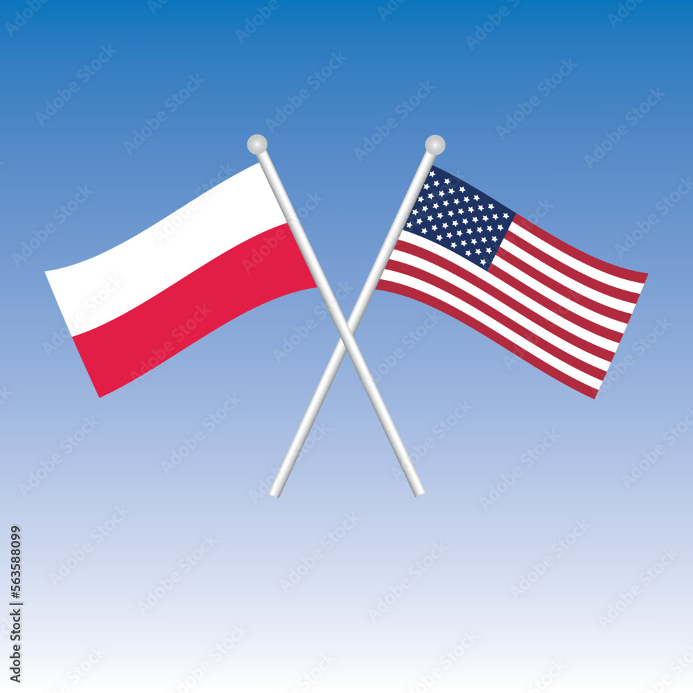 Fototapeta premium Poland and USA flags crossed. Vector illustration