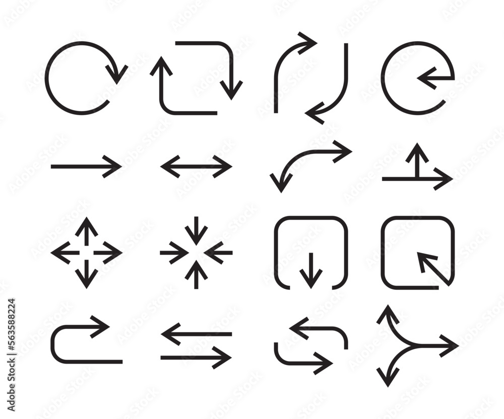 Arrow icon set of various shapes for websites and apps. white background trendy design Arrow icon set of various shapes for websites and apps. white background trendy design