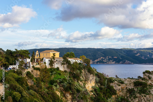 View of Monastry in Palaiokastritsa, town in Corfu, Greece