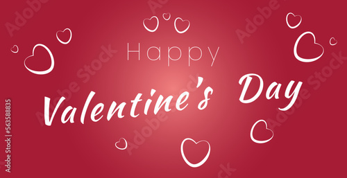 Simple minimalism greeting card happy valentine's day with white text and different sizes hearts on red background