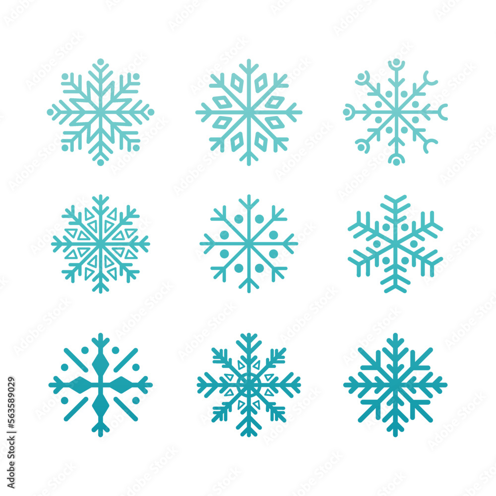 Free vector snowflake icon set in blue gradient with white background Free vector snowflake icon set in blue gradient with white background