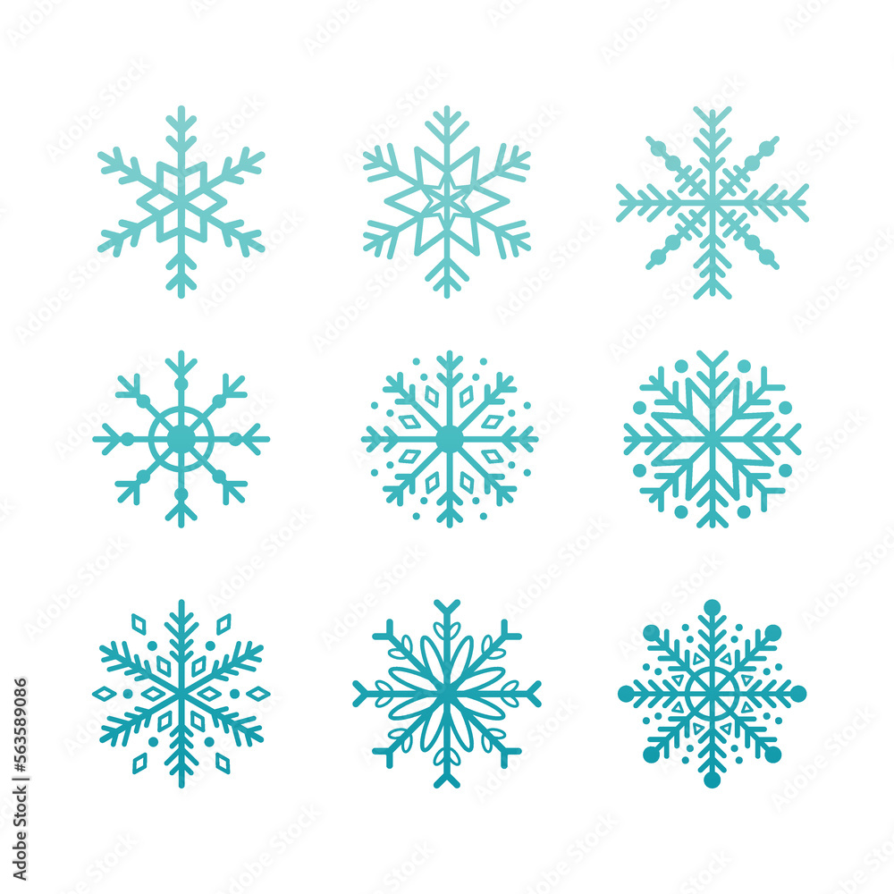 Free vector snowflake icon set in blue gradient with white background Free vector snowflake icon set in blue gradient with white background