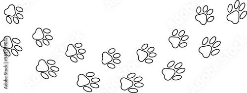 outline paw foot trail print of cat. Dog, puppy outline animal tracks. Tiger outline footprint