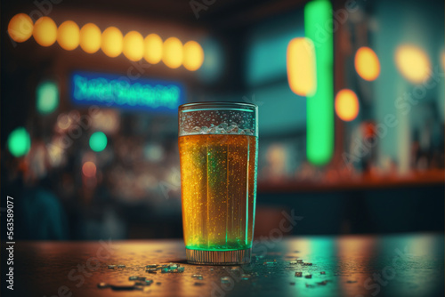 Glass of beer on a bar counter AI generated