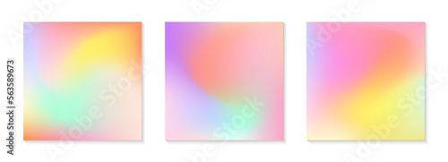 Vector set of mesh gradient backgrounds in bright colors.California sunset mood.Abstract fluid illustrations in y2k aesthetic.Modern templates for banners,branding design,social media,covers.