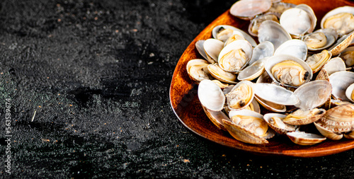 Vongole in a plate on the table. 