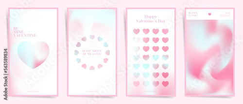 Valentine's day love stories design template set. Romantic cute pink event flyers for banners or mobile social posts. for Holographic design, mesh duotone gradient colors.