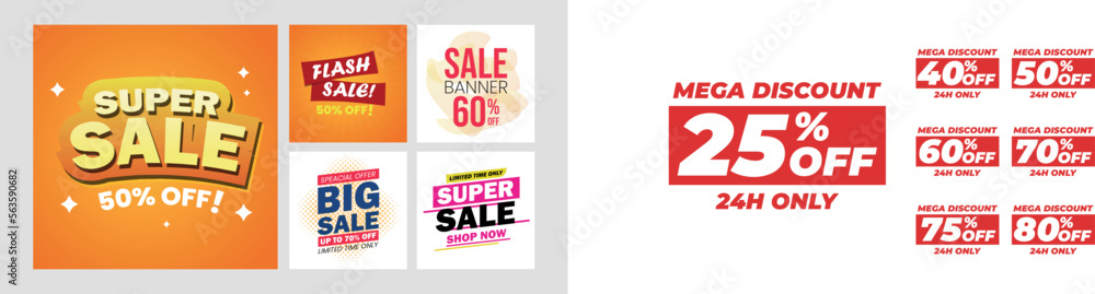 Super sale, flash sale, mega sale web banner design template