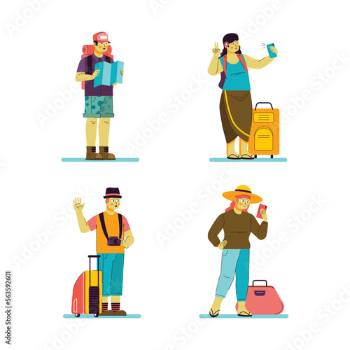Cartoon Travel Character with Woman and Man Bring Travel Bag  © Agung Wibisono