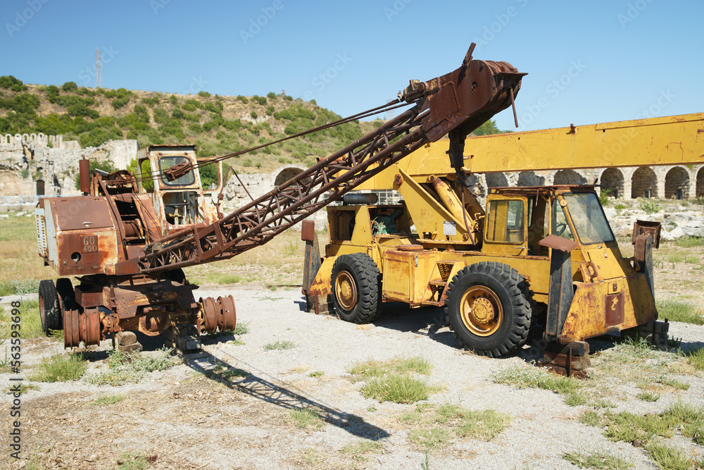 Cranes in Perge Ancient City in Antalya, Turkiye Cranes in Perge Ancient City in Antalya, Turkiye