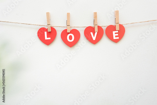 paper heart shape hanging on string, love valentine concept