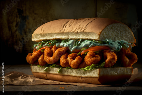 Shrimp po boy sandwich AI generated photo