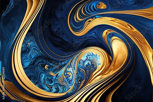 Gold marble painting, abstract art, blue color, stylized and textured, artistic paint decoration for canvas print or wallpaper, generative ai