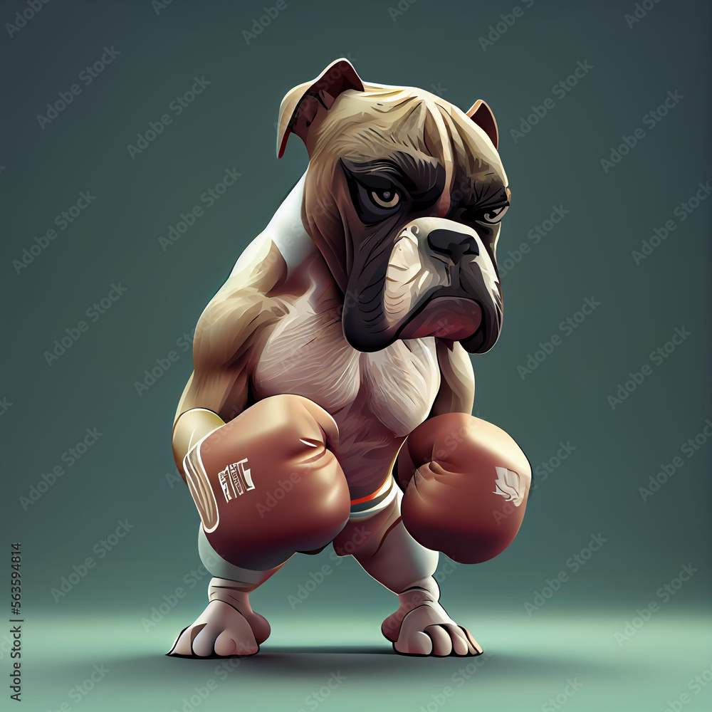 bulldog dressed as a boxer standing with big muchles and gloves bulldog dressed as a boxer standing with big muchles and gloves