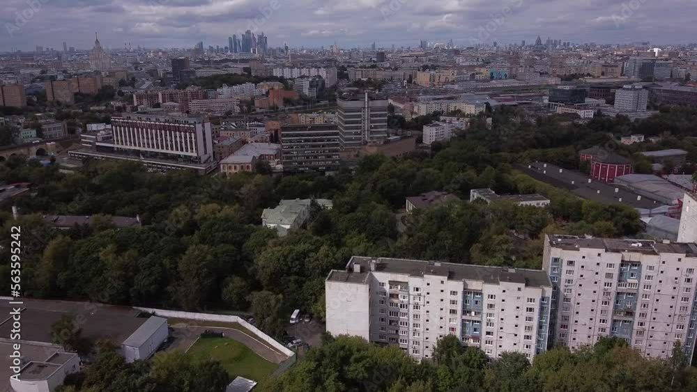 General aerial view of autumn Moscow. Sleeping area of the city against the background of the historical and business part of Moscow From the air General aerial view of autumn Moscow. Sleeping area of the city against the background of the historical and business part of Moscow From the air