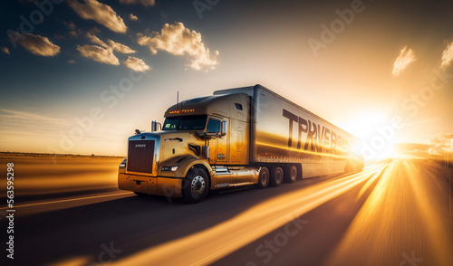 Generative AI illustration of american truck as logistics and transportation concept
