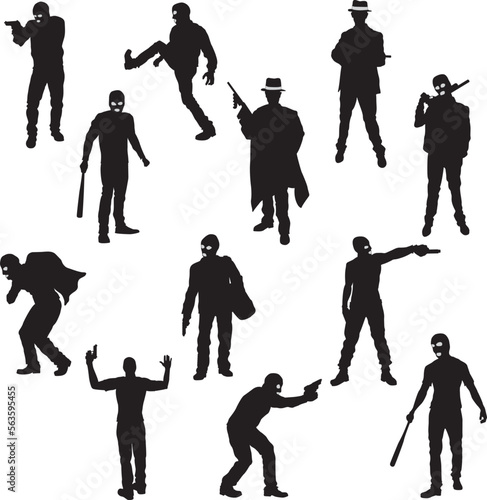 The Set of Robber- Gangster Silhouette- Vector Image