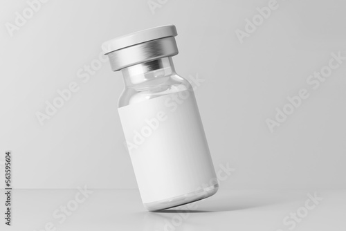 anti viral covid-19 virus flu vaccine glass vial medicine bottle realistic mockup with empty label template in front view 3d rendering illustration