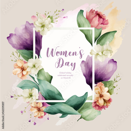 Frame decorated with flowers, tulips for women's day on March 8