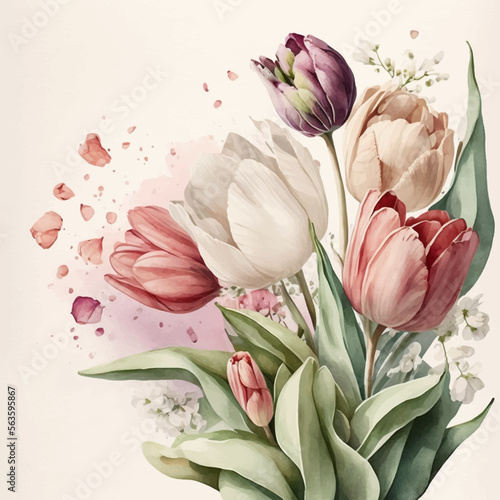 Frame decorated with flowers, tulips for women's day on March 8