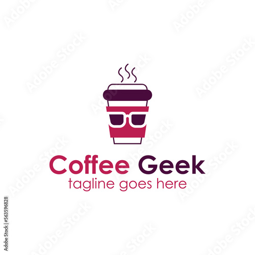 Coffee Geek Logo Design Template with coffee cup icon and glasses. Perfect for business, company, restaurant, mobile, app, etc