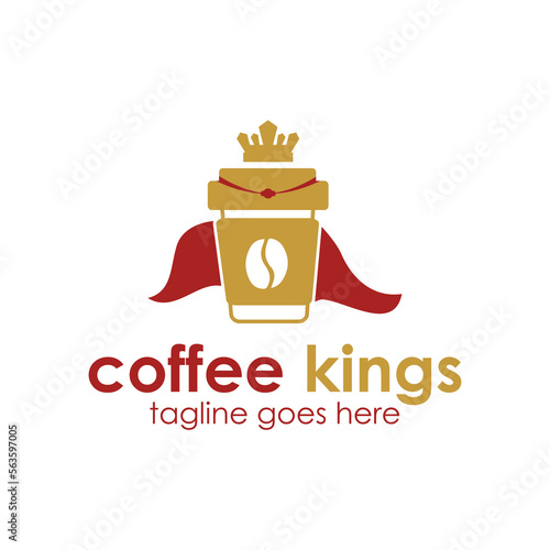 Coffee King Logo Design Template with coffee cup icon and crown. Perfect for business, company, restaurant, mobile, app, etc