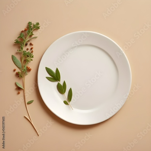 white porcelain plate with green leaves