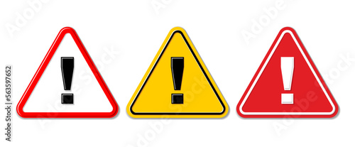 Triangle warning road signs. Danger warning attention icons set on transparent background