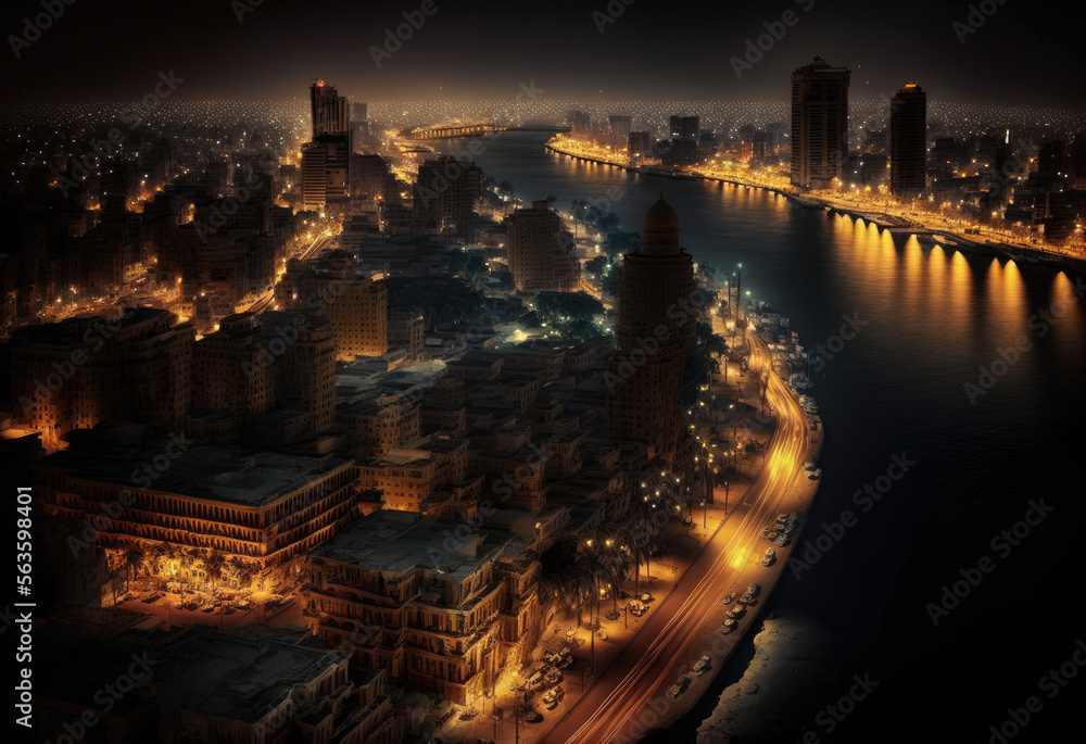 illustration of kairo in the night created with Generative AI technology