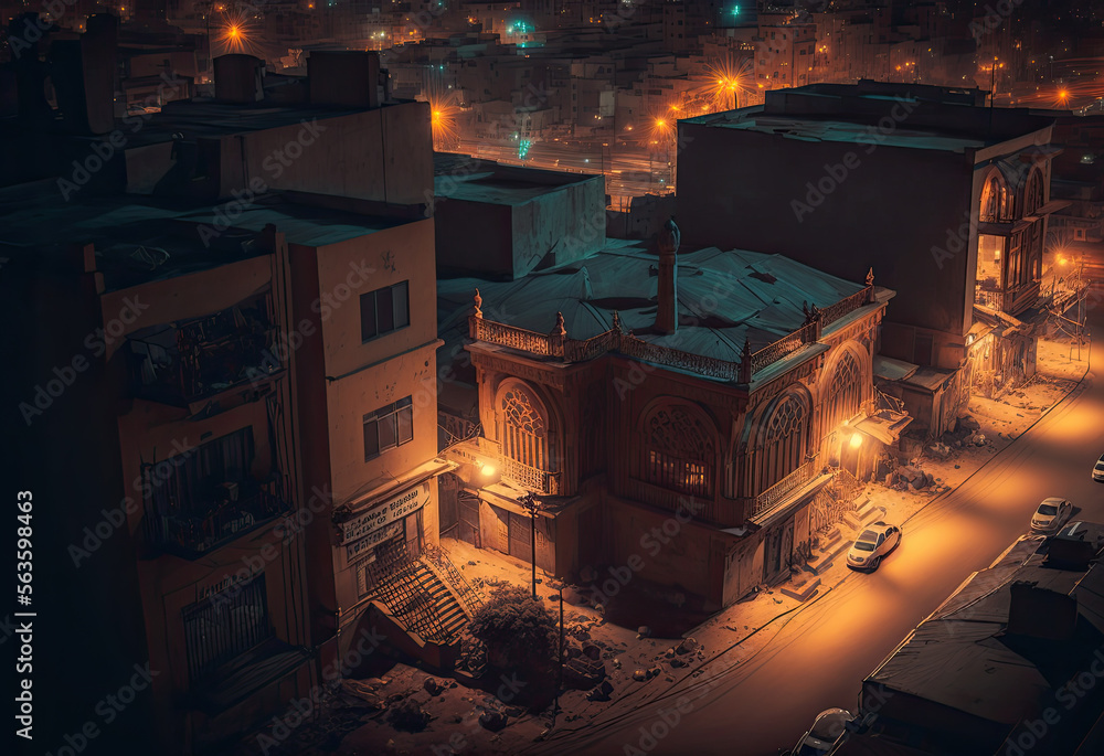 illustration of kairo in the night created with Generative AI technology illustration of kairo in the night created with Generative AI technology